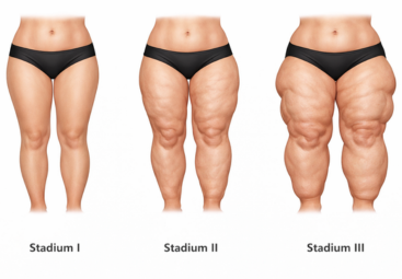 Abbildung der 3 Lipödem Stadien, von links nach rechts aufsteigend