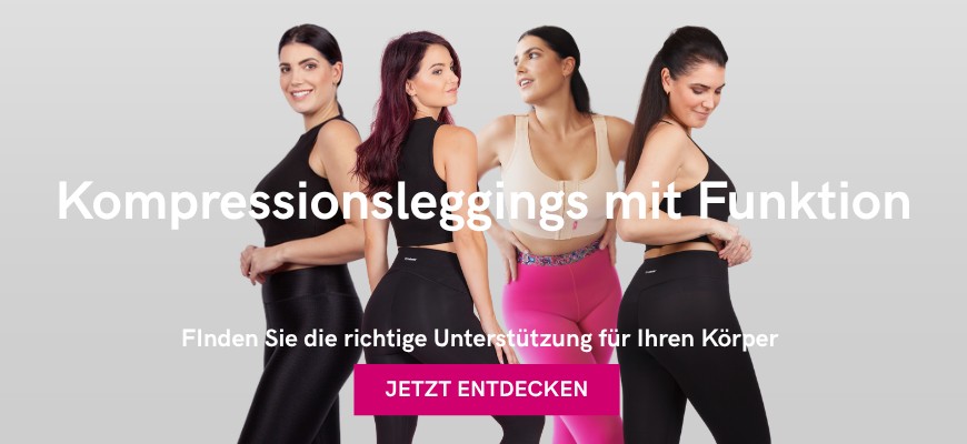 Frauen tragen die Kompressionsleggings von LIPOELASTIC – finden Sie die passende Leggings für Ihre Bedürfnisse: ACTIVE, FLOW, MOTION oder BALANCE. 